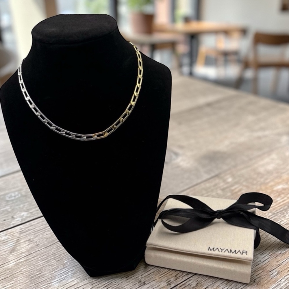 'MAYAMAR' 14K GOLD AND SILVER PLATED PAPERCLIP‎ CHAINLINK NECKLACE